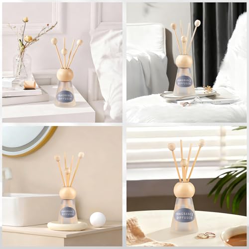 Reed Diffuser Set, Blue Bell Scent with Reed Sticks, 1.7 fl oz / 50ml Cone-Shaped Bottle with Round Wooden Cap, Ideal for Bathroom, Bedroom, Office, Home Fragrance for Shelf Decor Air Freshener Gift