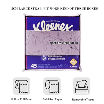 Tissue Box Holder Cover Square Tissue Cube Cover PU Leather Tissue Organizer with Bottom Belt for Bathroom, Tabletop, Kitchen, Night Stands, Office, Home, Car (1, Lightpurple) - color: Lightpurple