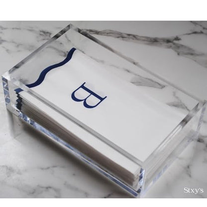 Stxy's Monogram B Napkins (Bleed-Free Ink) Scalloped Navy Blue Letter, 40ct | Monogram B Hand Towels for Bathroom, Decorative Scalloped Paper Dinner Napkins for Wedding, Birthday, Hostess & Preppy Gifts - style: B