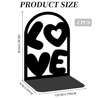 Decorative Book Ends, 2 Pcs Love Decor Metal Bookends Rectangular Black Bookends for Shelf Decoration and Book Organization - style: Love