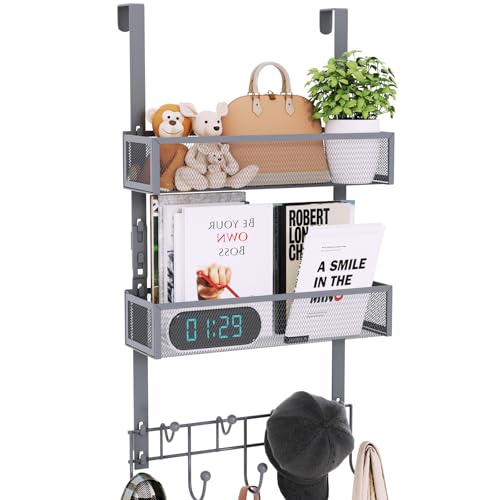 Consumest Over The Door Hooks Organizer - 3 Tier Door Hanger with 9 Coat Hooks & 2 Mesh Basket, Back Storage Organizer Hanging Towels for Bathroom, Bedroom, Grey - color: Gray, size: 3 Tier