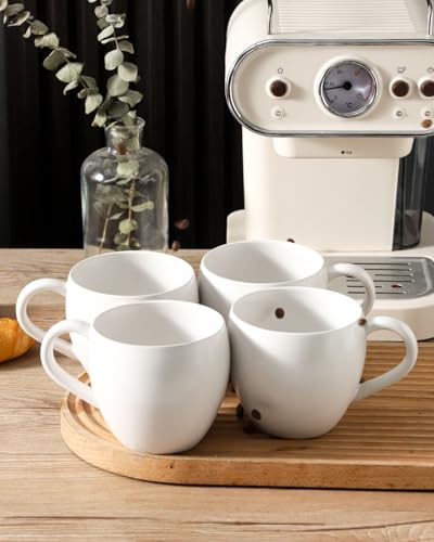 Coffee Mugs Set of 4, Stoneware 16 oz Coffee Cups for Latte, Tea, Milk, Cappuccino, Ceramic Tea Cups for Housewarming Wedding Gift, Microwave & Dishwasher Safe, Matte White - color: Matte White