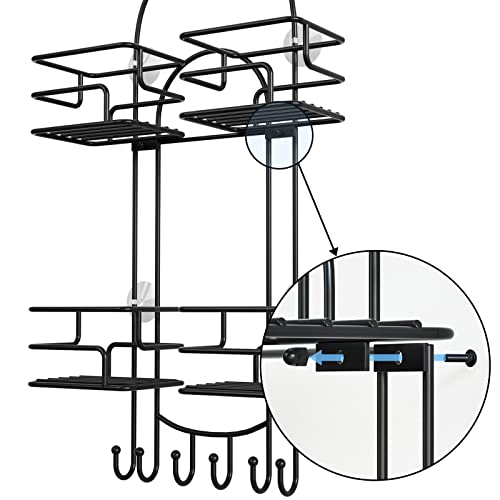 SRIWATANA Shower Caddy Hanging, Shower Organizer with Razor Hooks, Black | Rustproof Shower Rack, No Drilling Shelves Over Shower Head, Anti-Swing Scution Install, Bathroom Holder for Sponge Loofah - color: Black
