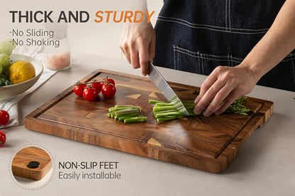 Walnut Cutting Board for Kitchen, Wooden Cutting Boards | End Grain Cutting Board with Juice Groove & Handles, 16.5", natural oil finish, non-slip feet,rounded edges, gift box - color: Walnut, size: 16.5"L x 11.6"W