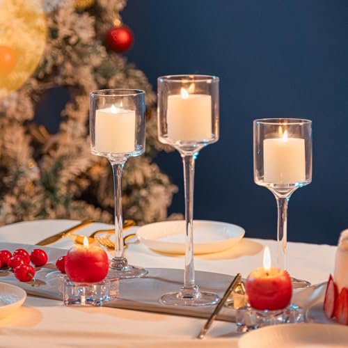 Glass Candleholders Tea Light Candle Holders Clear Wedding Weddings Hurricane Tall Elegant Ideal for Dining Party Home Decor Parties Table Settings Gifts Different Sizes (1 Set Small Clear) - color: 1 Set Small Clear