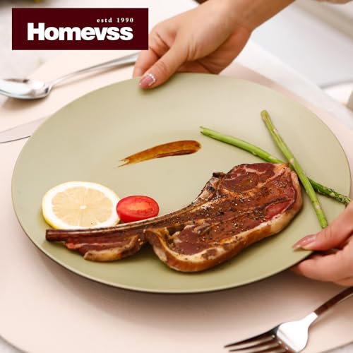 HomeVss Stoneware Two-Tone Colors Life 12pc Dinner Set， Outside Shiny Black + Inside Matte Glaze Olive) - color: Olive, size: 12pc Set