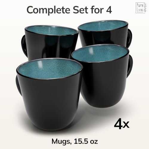 Large Stoneware Coffee Mugs Set of 4, 15.6 oz Coffee Cups with Reactive Glaze, Lead-Free, Dishwasher & Microwave Safe, Stain Resistant for Cocoa, Latte, Cappuccino & Tea, Petrol Blue - color: black / petrol-blue, size: Mugs (4x)
