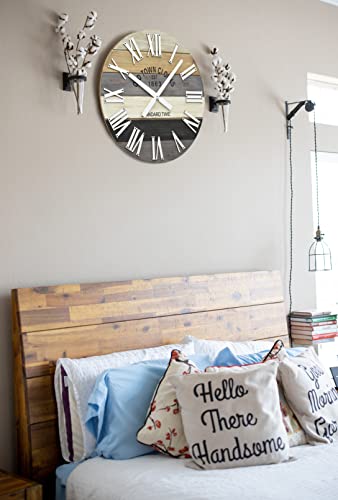 24" Wooden Multi-Color Maritime Coastal Beach Large Roman Wall Clock (Grey, 24 inch) - color: Roman Grey, size: 24 inch