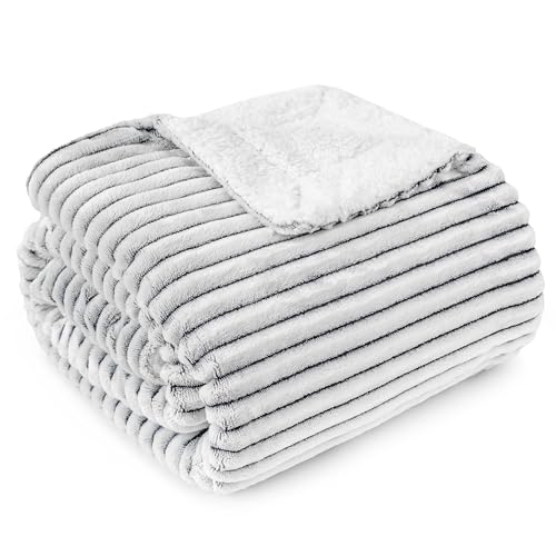 PAVILIA Black and White Sherpa Fleece Throw Blanket for Couch, Soft Plush Fuzzy Blankets, Fluffy Flannel Sherpa Blanket for Sofa, Warm 3D Ribbed Winter Blanket Gift, 50x60 inches - color: Black White, size: 50 x 60 Inches - Throw