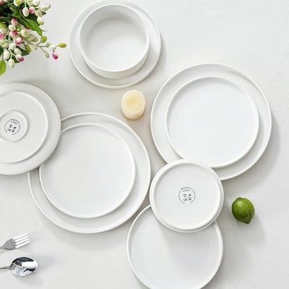 Ceramic Salad & Dessert Plates Set, 8 Inch, Set of 4, Modern White | Stoneware, Dishwasher & Microwave Safe, Small Dinner Plates, For Cake, Fruits, Waffle, Pasta, Salad - color: White, size: Salad Plates Set (4PCS)