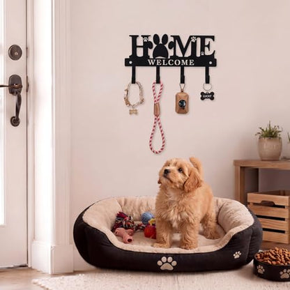 Key Holder Wall Mount Paw Print Metal Key Hooks Organizer Dog Leash Holder with 5 Hooks Rustic Farmhouse Decorative Welcome Home Wall Decor for Entryway Bathroom Dog Lover 9.8 Inch - style: Paw Print