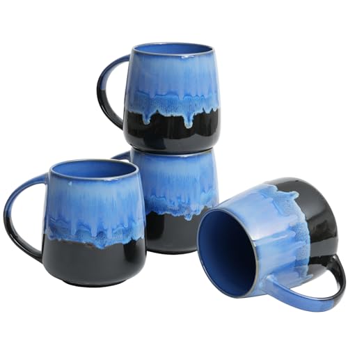 Bosmarlin Large Ceramic Coffee Mug Set of 4, 23 Oz, Microwave and Dishwasher Safe, Reactive Glaze, Big Oversized Tea Cup (Blue) - color: Blue