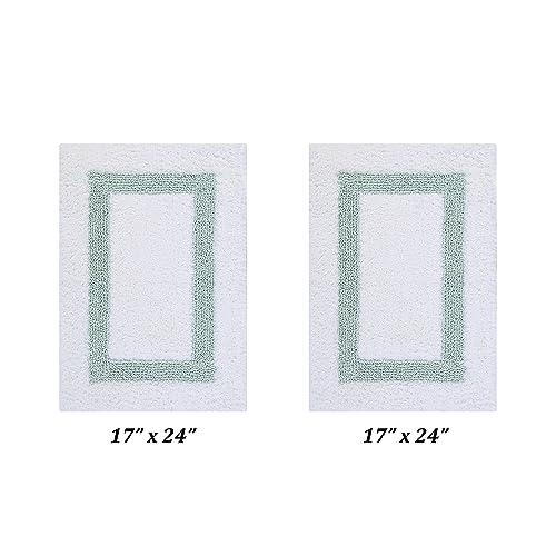 Better Trends 100% Cotton Hotel Collection Bath Mats Set, White & Blue Mats - Tufted, Reversible & Absorbent & Machine Washable 2 Piece Bathroom Rug Set, Shower & Sink Bath Rug - color: White & Blue, size: 2 Piece Set (17" x 24" | 17" x 24")