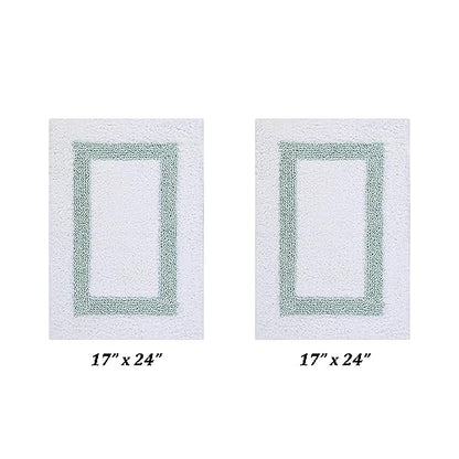 Better Trends 100% Cotton Hotel Collection Bath Mats Set, White & Blue Mats - Tufted, Reversible & Absorbent & Machine Washable 2 Piece Bathroom Rug Set, Shower & Sink Bath Rug - color: White & Blue, size: 2 Piece Set (17" x 24" | 17" x 24")