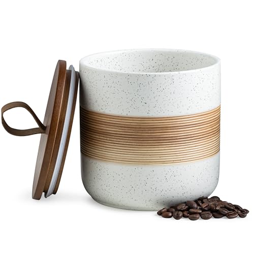 Miamolo Ceramic Coffee Canister Airtight Coffee Container for Ground Coffee | Kitchen Food Storage Jar for Spice Sugar Tea Bag Flour, Smooth Glaze Easy Clean |for Cozy Countertop Vibe | White & 37 fl.oz - color: White, size: 37 fl.oz