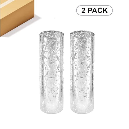WGVI Hurricane Candle Holder Sleeve, W: 3", Ht: 10", Silver Speckled Glass Cylinder Open Both Ends, Chimney Tube Shade, 2 Pieces - color: Silver Speckle, size: 3x10"H