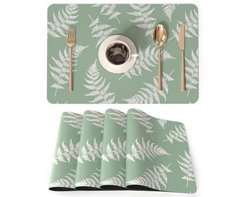 QIYI PU Leather Placemats Set of 4, 12"x18" Waterproof Table Mats, Leaves | Faux Leather, Heat Resistant, Anti Slip, Wipeable Place Mats for Kitchen Dinning, Party Table Décor, Fern Leaves - color: Fern Leaves, size: Set of 4