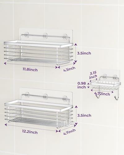 Shower Caddy Adhesive 3 Pack Stainless Steel Storage Organizers-Silver | No drilling wall mounted,rust-resistant,large capacity,quick drainage,easy to clean,suitable for bathrooms and kitchens - color: Silver
