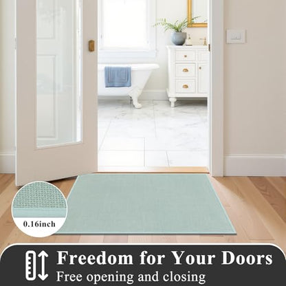 SHACOS Bath Mat Set of 2 Ultra Thin Bathroom Rugs, Light Green | 17"x24"+17"x47" Non-Slip Rubber Bath Rugs Toilet Washable Quick Dry Absorbent - color: Light Green, size: 17"x24"+17"x47"
