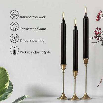 Black Taper Candles, 4 Inch, Unscented, 100% Cotton Wick, 2-Hour Burn Time, for Halloween, Rituals, Meditation, Altar, 40 Pack - color: 40 Black