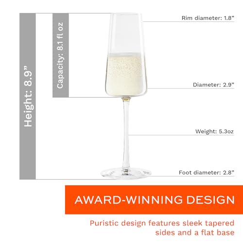Stölzle Lausitz Champagne Glasses Power 4-Piece Set 8 oz – Elegant Flutes Ideal for Prosecco & Sparkling Wine – Crystal Champagne Glasses – Dishwasher- & Shockproof - size: 4 Pieces (1 Pack)