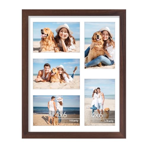 Vittanly 11x14 Collage Picture Frame for Wall Mounting, Brown | Displays 5Pcs 4x6 Pictures with Mat or 1Pc 11x14 without Mat, Picture Frames Collage Wall Decor, 1 Pack - color: Brown, size: 11x14
