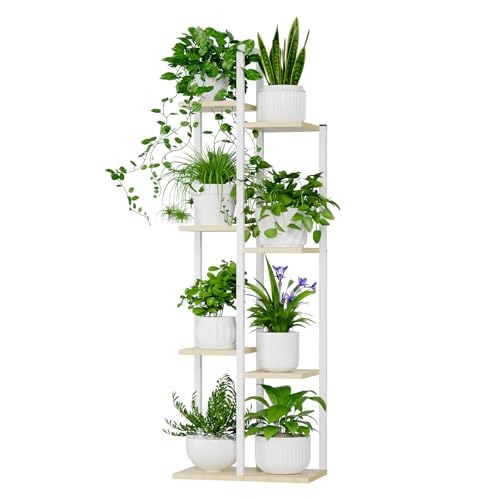 50" Tall Plant Stand Indoor - 7 Tiered Metal Flower Pot Stands for Multiple Plants - Corner Plant Shelf for Living Room Home Gardening Decor (White) - color: White