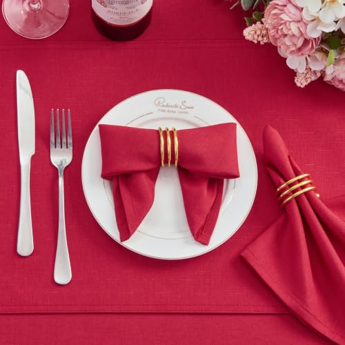 DarkRed 17x17 Polyester Linen Farmhouse Cloth Napkins Set of 8 | Waterproof, Stain Resistant, Shrink Proof, Washable, fabric, Outdoor, Reusable, Dining, Wedding, Kitchen, Party, Birthday - color: Darkred