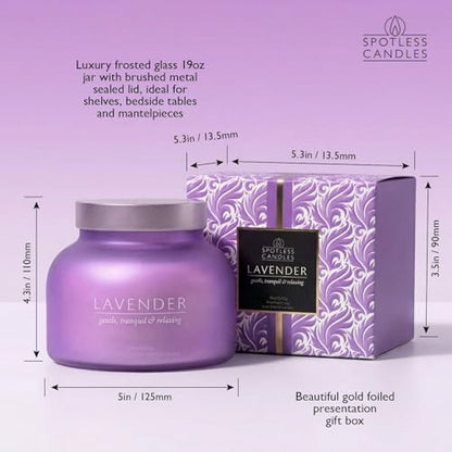 Lavender Candle 19oz Volcano Jar with Wooden Wick Upto 75 Hours Burn Time in a Large 4" x 5" Solid Purple Glass Jar in a Luxury Gold Foil Gift Box - color: Lavender 19, size: 19oz