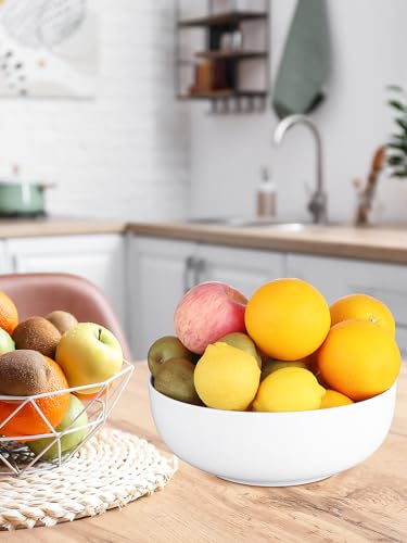 Pasta Serving Bowls 120 Ounce 9.7” Large Serving Bowls, Porcelain Salad Bowls for Kitchen, Big White Soup Bowls, Oven Dishwasher Safe, Set of 2 | Smooth Glaze, Easy-Clean, Stackable, Oven/Microwave/Dishwasher/Freezer Safe, Deep enough for Soup, Fruit, and