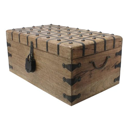 Treasure Chest Wooden Box with Antique Iron Lock and Skeleton Key (XX-Large 20x11.75x9) - Storage and Decor – Pirate Wooden Treasure Chest, Decorative Box with Hinged Lid, - size: XX-Large 20 x 11.75 x 9"