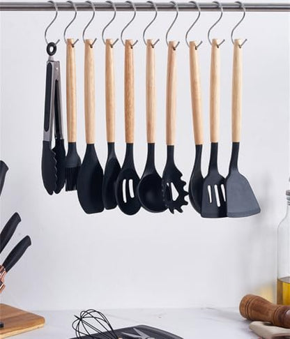 Kitchen Utensils Set,19 Pcs Cooking Tools and Knives Set,Cutting Board, Silverware Set, with Utensil Holder Precision Cutting and Organized Dining Kitchen Tool (Black) - color: Black