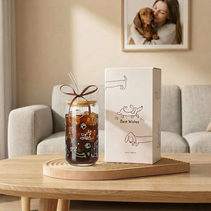 Dachshund Gift for Women, Wiener Dog Gifts Glass Cup | Coffee Tumbler with Lid Straw for Weenie Lovers Dog Owners Pet Moms Teens Friends Birthday Thanksgiving Christmas 16oz - style: Dog