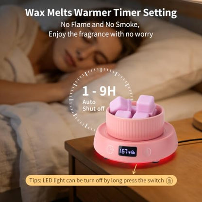 Candle Warmer,Wax Melt Warmer for Desk with Temperature Display | 1-9H Delay Start Timer,Wax Warmer for Scented Wax,Wax Melter,3 Temperature Settings,1-9H Auto Shut Off Timer - color: Pink