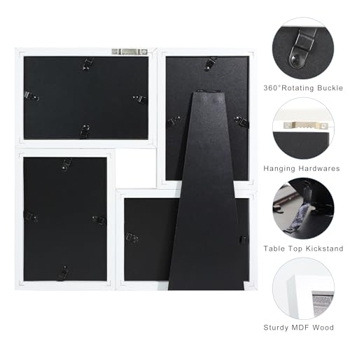 4x6 Picture Frames Collage 1 Pack, 4 Opening Multi Family Photo Collage Frames with Real Glass for Wall Hanging or Tabletop, White - color: White