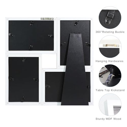4x6 Picture Frames Collage 1 Pack, 4 Opening Multi Family Photo Collage Frames with Real Glass for Wall Hanging or Tabletop, White - color: White