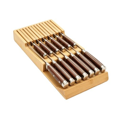 Bamboo Kitchen Drawer Knife Block, In drawer Knife Holder, Knife Drawer Organizer fit for 13 knives | Compact design,13 Slots, Thicker Base Board, Drawer Holder Storage For Steak, Paring, Bread Knives - size: 13 Slots Knife Holder