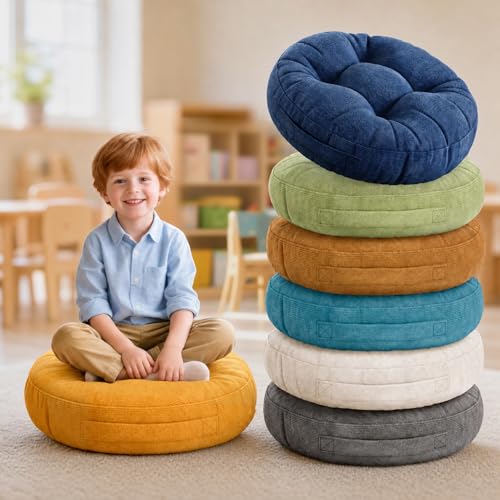 Floor Cushions For Kids 6Pack, Round Flexible Classroom Seating, 15 inch | Waterproof Floor Pillows With Handles, Safe Smolder Resistance Sitting Pillow For Elementary, Daycare & Reading, Vibrant - color: Vibrant, size: 6 Piece Set
