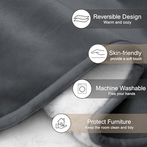 gogobunny Waterproof Bed Blanket, Reversible Sherpa Fleece Throw Blanket for Dog Puppy Cat, Furniture Cover Protects Bed Couch Sofa from Liquid Pee and Pet Fur (Dark Grey, 25x35 inches) - color: Dark Grey, size: 25x35 inches