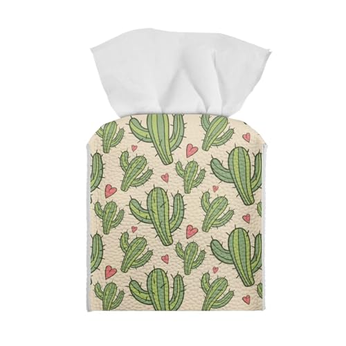 Cactus Print Tissue Box Cover Square PU Leather Tissue Box Holder Paper Cube Tissue Holder for Home Kitchen Bathroom Table Decor Easy to Use & Clean - color: Cactus Print