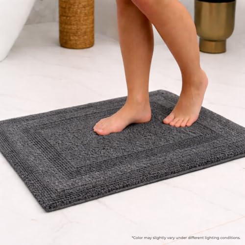 Akiko 100% Cotton Bath Mat, Soft Plush Reversible Bathroom Rug 20x32 Grey | Bath Mats for Bathroom Absorbent Quick Dry Anti-Skid Machine Washable Bath Mats for Bathroom Shower Bathtub - color: Charcoal