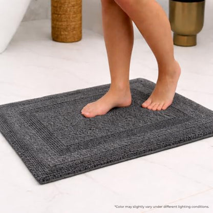 Akiko 100% Cotton Bath Mat, Soft Plush Reversible Bathroom Rug 20x32 Grey | Bath Mats for Bathroom Absorbent Quick Dry Anti-Skid Machine Washable Bath Mats for Bathroom Shower Bathtub - color: Charcoal