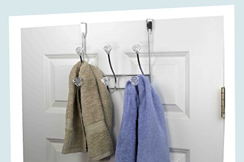 Home Basics 3 Hook Over the Door Hooks with Crystal Knobs, Organize Clothes, Coats, Robes, Towels For Bedroom, Bathroom Or Closet, Chrome - size: 3 Hooks