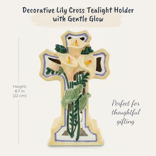 Blue Sky Clayworks Lily Cross Tealight Holder, 5.75-inch Length x 3.75-inch Width