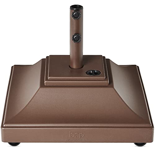 Best Choice Products Fillable Mobile Umbrella Base, Heavy Duty Base, Square Tiered Market Stand for Patio, Deck, Outdoor w/ 4 Wheels, 2 Locks, 2 Knobs, 120lb Capacity - Brown - color: Brown, size: Mobile w/Wheels