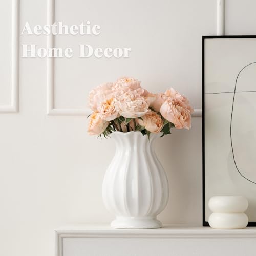 White Ceramic Vase, 7.8 Inch Flower Vase Home Decor Modern Decorative Vases | Unique Minimalism Vases for Pampas Grass Farmhouse Bedroom Living Room Cabinet Table Centerpieces Wedding Decorations