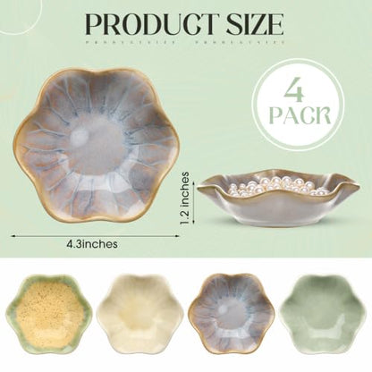 4 Pack Small Jewelry Dish Trinket Holder Tray for Rings Earrings Key Bowl Women Mother's Day Wedding Gift (Green Series,Ceramic) - color: Green Series, style: Ceramic
