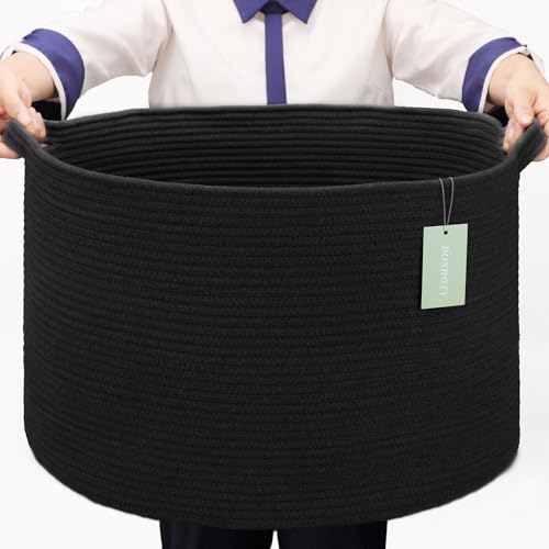 Extra Large Blanket Basket 87L, Laundry Hamper, Baby Nursery Hamper for Storage Toys Clothes Towels, Large Cotton Rope Laundry Basket for Girls Boys, 22”x 14”, Black - color: Black, size: 87L (22"x14")