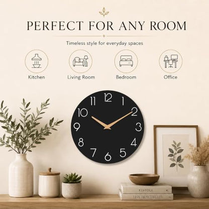 cicininc 8 Inch Battery Operated Wall Clock, Silent Analog, Black | Kitchen | Office | Bedroom | Bathroom | Small Size | Easy-to-read Numbers - color: C_black, size: 8"