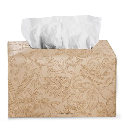 Leather Cover for Disposable Paper Hand Towel Box, Compatible with Kleenex Paper Hand Towel(1-Carved Beige) - color: 1-carved Beige